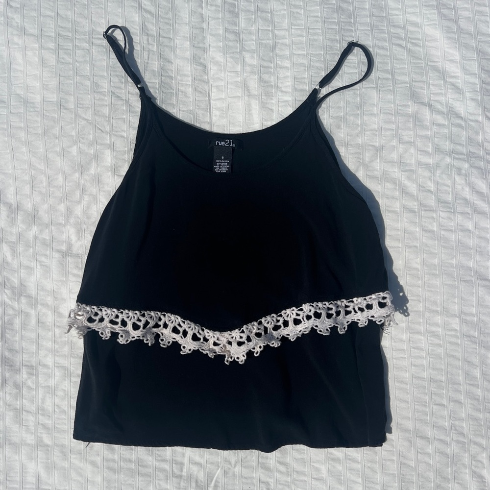 Y2K Rue21 Black Lace Trimmed Cropped Tank Top, S